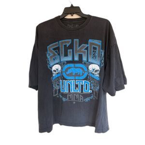 Ecko Unltd MMA Graphic T-Shirt 2XL Black Skull Rhino Y2K Grunge